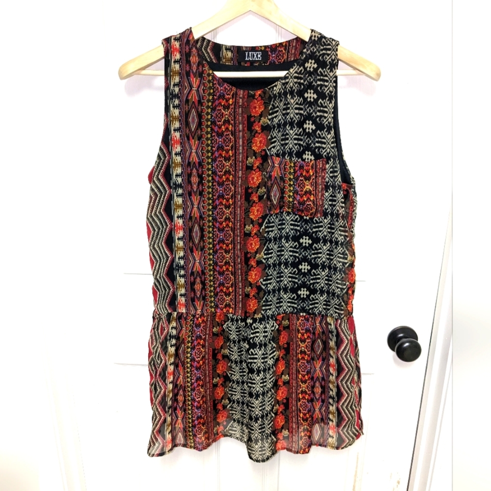 LUXE Ladies Large Sleeveless Blouse colorful Ruffle hem
